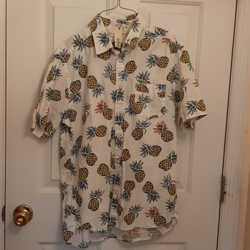 H&M PINEAPPLE PRINT WOVEN SHIRT - REG MED